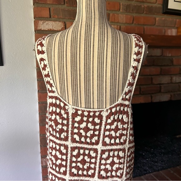 Marine Layer Celeste Crochet Cotton Mini Dress in Brown & White Sz L *flaw* - Picture 7 of 12